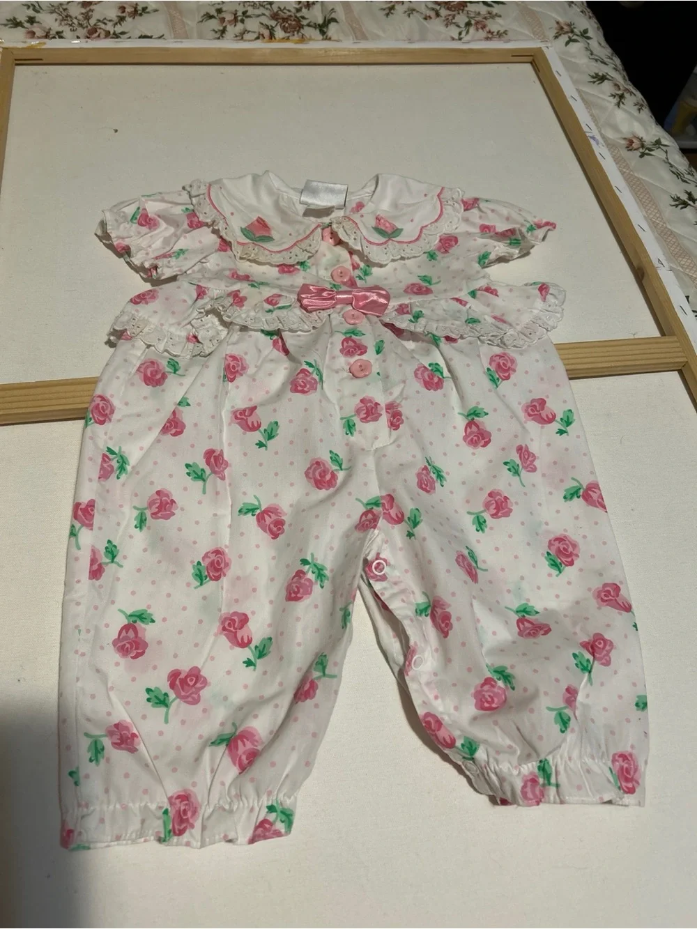 Pink Rose Print Baby One-Piece with Bow